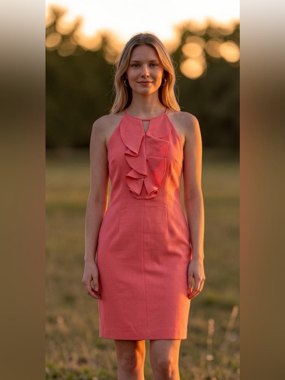 Alex Marie Coral Colored Halter Sheath Dress